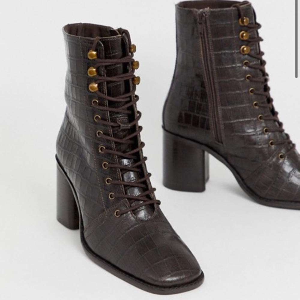 ASOS Rivet leather square toe lace up boots